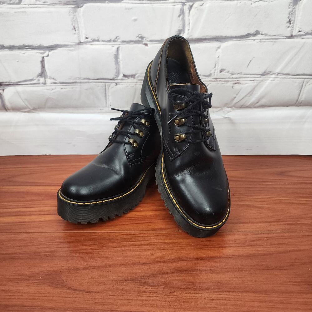 Dr. Martens Leona Lo Platform Oxford Black Leather Platform Womens Size 10 Docs